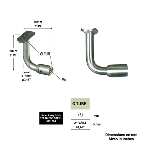 Support dport de main courante 42,4mm INOX304 IN2319 Support dport pour poteaux Support dporte poteau inox 304 IN2319