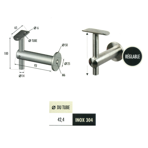 Support dport mural de main courante INOX304 IN2324 Support dport mural Support dport inox 304 IN2324