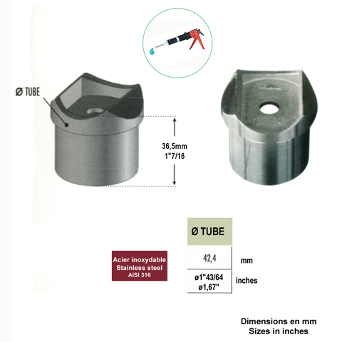 Support de main courante 42,4mm INOX316 IN2332 Support de main courante INOX Support pour poteau inox 316 IN2332