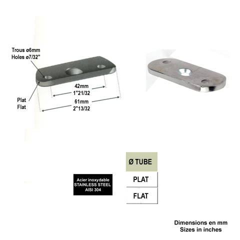 Patte support de main courante plate INOX304 IN2334 Support de main courante INOX Patte pour support inox304 IN2334