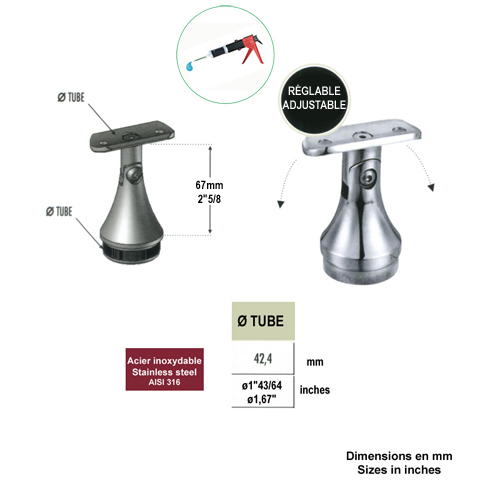 Support de main courante 42,4mm INOX304 IN2340 Support de main courante INOX Support pour poteau inox 304 IN2340
