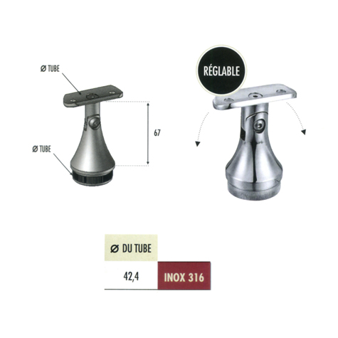 Support de main courante 42,4mm INOX316 IN2342 Support de main courante INOX Support pour poteau inox 316 IN2342