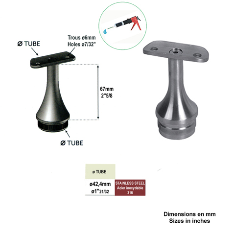Support de main courante 42,4mm INOX316 IN2345 Support de main courante INOX Support pour poteau inox 316 IN2345