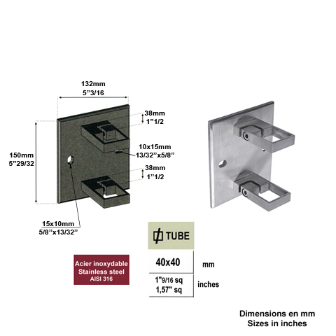 Platine support et anneau de serrage large INOX316 IN24103 Fixations pour tubes INOX Fixation  l'anglaise IN24103