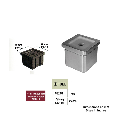 Support de main courante 40x40mm INOX316 IN2438 Support de main courante INOX Support pour poteau inox 316 IN2438