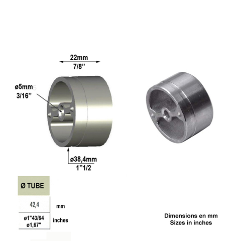 Pice d'adaptation pour connecteurs inox IN2444 Connecteurs et finitions en INOX Connecteur INOX de main courante bois IN2444