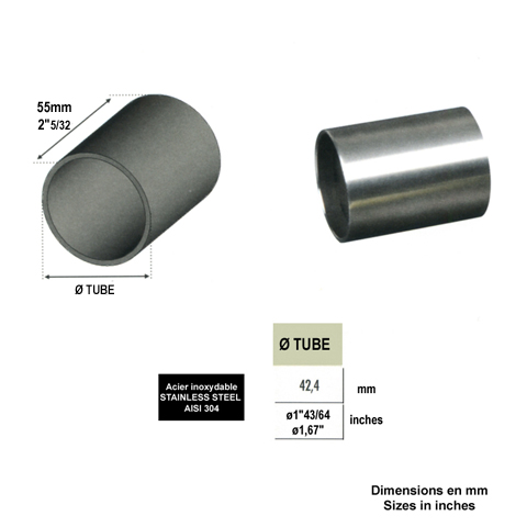 Connecteur union droit 42,4mm INOX304 pour rampes en bois IN2448 Connecteurs et finitions en INOX Connecteur INOX de main courante bois IN2448