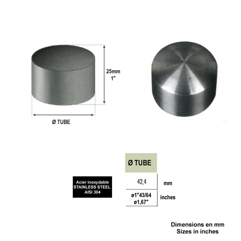 Finition plate 42,4mm INOX304 pour rampes en bois IN2464 Connecteurs et finitions en INOX Finition INOX de main courante bois IN2464
