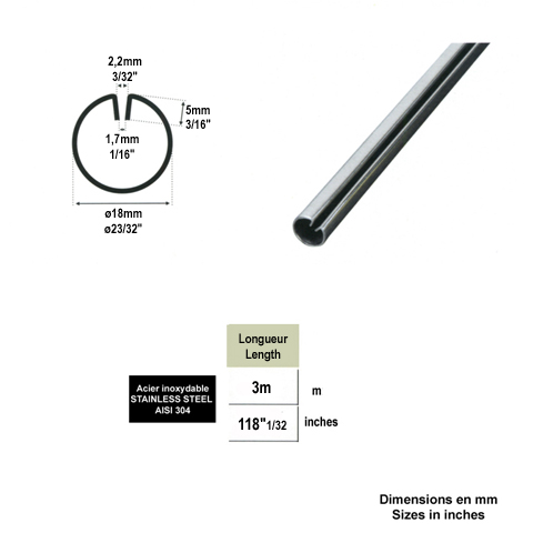 Profil d'encadrement 18mm pour tle 3m INOX304 IN2470 Encadrement panneaux en tle Profil, raccord et pinces IN2470