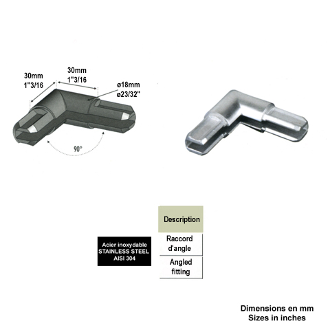 Raccord d'angle pour profil d'encadrement 18mm INOX304 IN2472 Encadrement panneaux en tle Profil, raccord et pinces IN2472