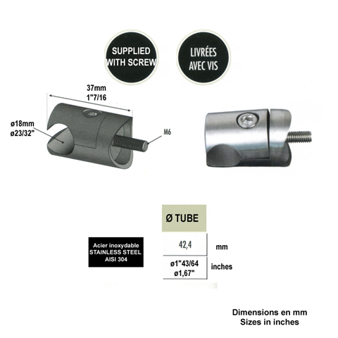 Pince  tle 42,4mm pour profil d'encadrement 18mm INOX304 IN2474 Encadrement panneaux en tle Profil, raccord et pinces IN2474