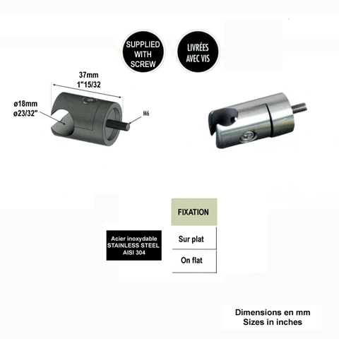 Pince  tle / plat pour profil d'encadrement 18mm INOX304 IN2476 Encadrement panneaux en tle Profil, raccord et pinces IN2476