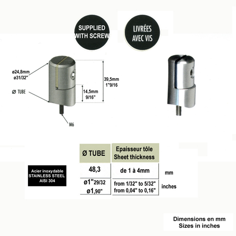 Pince  tle 48mm pour plaque paisseur 1  4mm INOX304 IN2480 Encadrement panneaux en tle Profil, raccord et pinces IN2480