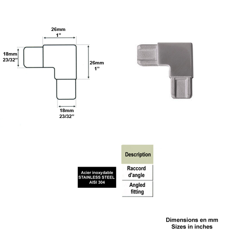 Raccord d'angle pour profil d'encadrement 18x12mm INOX304 IN2486 Encadrement panneaux en tle Profil, raccord et pinces IN2486