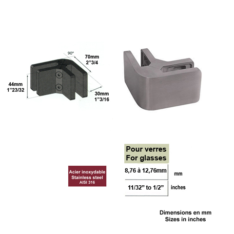 Pince  verre d'angle carre en INOX316 IN25691 Pinces  verres d'angle Pinces d'angle carres IN25691