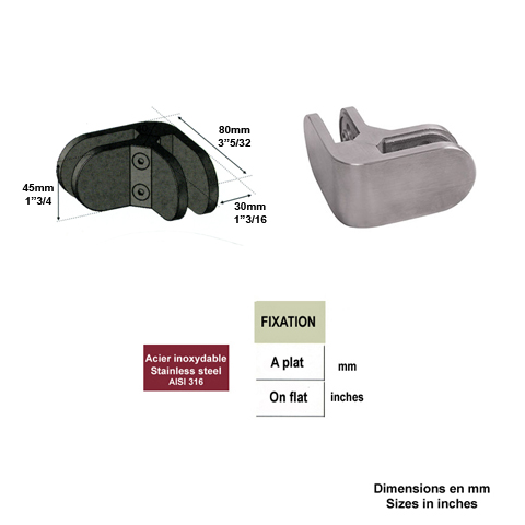 Pince  verre d'angle arrondie en INOX316 IN25840 Pinces  verres d'angle Pinces d'angle arrondies IN25840