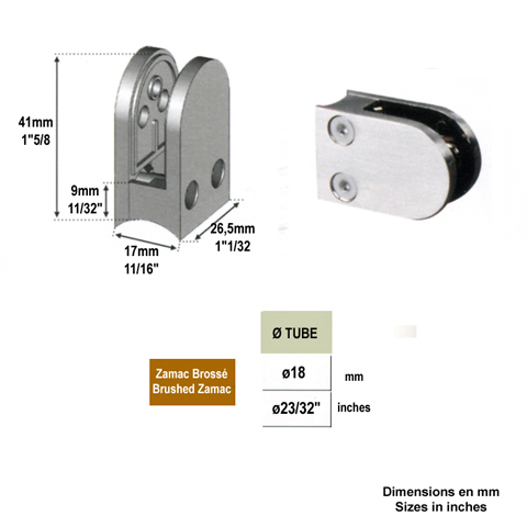 Pince  verre ronde 41mm en zamac bross pour rond 18mm IN2599 Pinces  verres rondes Pince  verre en Zamac IN2599