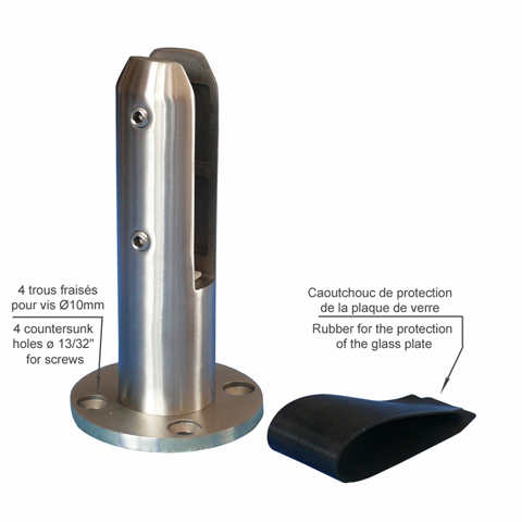 Pince  verre fixation sol en inox 316 pour verre 12  17,52mm IN26271 Pinces au sol de garde corps Pince fixation au sol IN26271
