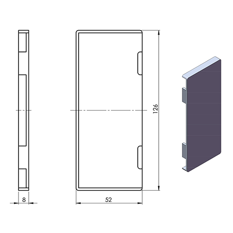Plaque de finition, embout pour profil aluminium IN26381 Garde-corps en verre Pices pour fixation  l'anglaise IN26381