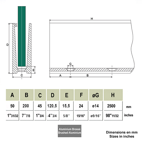 Profil aluminium pour garde corps fixation au sol IN2645 Garde-corps en verre pices pour fixation au sol IN2645