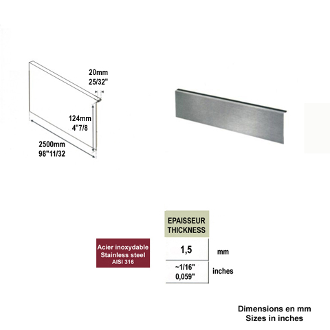 Revtement de finition frontale pour rail avec fixation au sol IN2650 Garde-corps en verre Pices pour fixation au sol IN2650