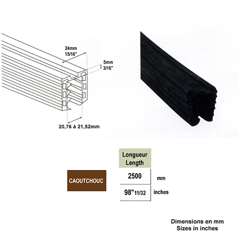 Joint caoutchouc pour main courante ronde 42,4mm 20  21,72mm IN26562 Garde-corps en verre Main courante ronde inox IN26562