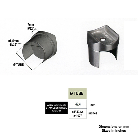 Connecteur de main courante inox ronde 42,4mm et tube inox IN2661 Garde-corps en verre Raccords pour main courante inox IN2661