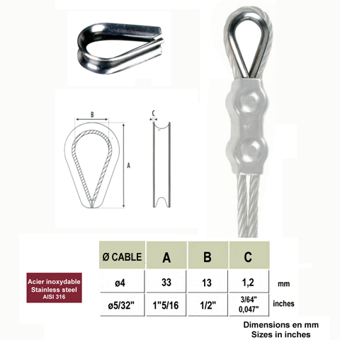 Anneau pour bloque cble acier inoxydable 316 4mm IN2672 Cbles inox316 et anneaux Anneau de bloque cble pour cble inox IN2672