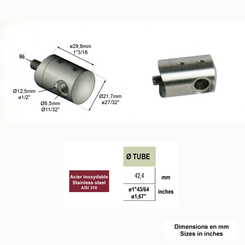 Connecteur en applique pour cble 4mm sur tube 42,4mm IN2700 Connecteur en applique pour cable Connecteur dpart droit ou gauche IN2700