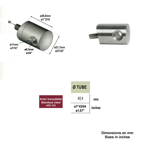 Connecteur en applique pour passage cble 4mm sur tube IN2702 Connecteur en applique pour cable Connecteur dpart droit ou gauche IN2702