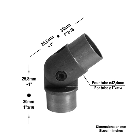 Coude rglable 90-270 de main courante ronde en acier 42,4mm epr2mm IN2852 Main courante acier ronde Raccords pour tube epr 2mm IN2852