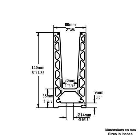 Profil en U aluminium pour garde corps fixation au sol IN29301 Profils aluminium pour verres Fixation au sol IN29301