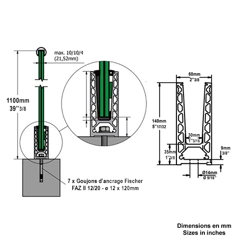 Profil en U aluminium pour garde corps fixation au sol IN29301 Profils aluminium pour verres Fixation au sol IN29301