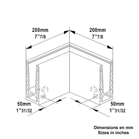 Angle intrieur ou extrieur de profil en U aluminium pour garde corps fixation au sol IN29302 Profils aluminium pour verres Fixation au sol IN29302