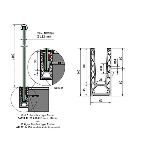 Profil en U aluminium pour garde corps fixation  l'anglaise IN29311 Profils aluminium pour verres Pices pour habillage profils IN29311