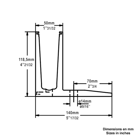 Profil en U aluminium pour garde corps fixation au sol dcale IN29321 Profils aluminium pour verres Fixation au sol dcale IN29321