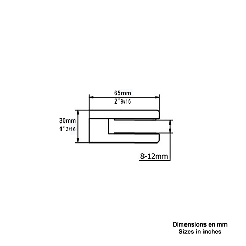 Systme complet de pince  verre carre 45x65mm en inox 304 pour 42,4mm IN29353 Pinces  verres carres Pince  verre systme complet IN29353