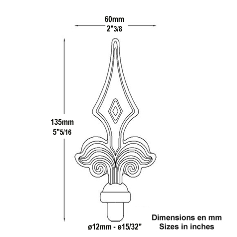 Fer de lance - Pointe de lance 135mm diamtre 12mm fleur de lys acier  souder
