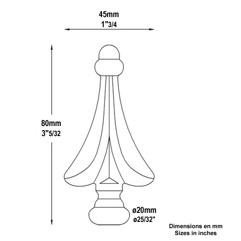 Pointe de lance galbe 80mm FA1535 Pointe de lance Estampe FA1535