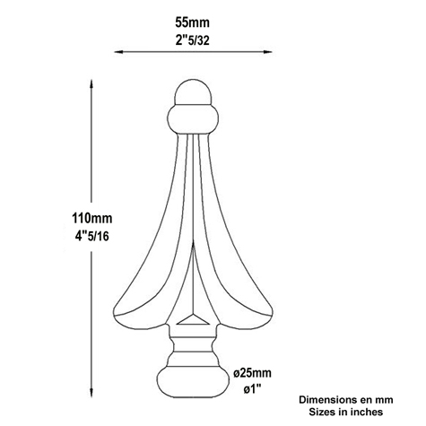 Pointe de lance galbe 110mm FA1536 Pointe de lance Estampe FA1536