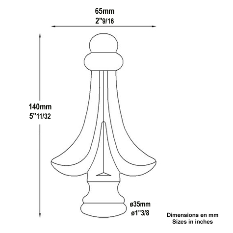 Pointe de lance galbe hauteur 140mm FA1537 Pointe de lance Estampe FA1537