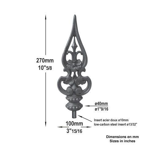Pointe de lance fonte 270mm FA1620 Pointe de lance Fonte FA1620
