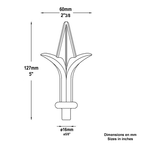 Pointe de lance aluminium 16mm FA1660 Pointe de lance Aluminium FA1660