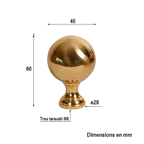 Boule escalier laiton poli H60mm FC1702 Boule et pommeau Pommeau laiton FC1702