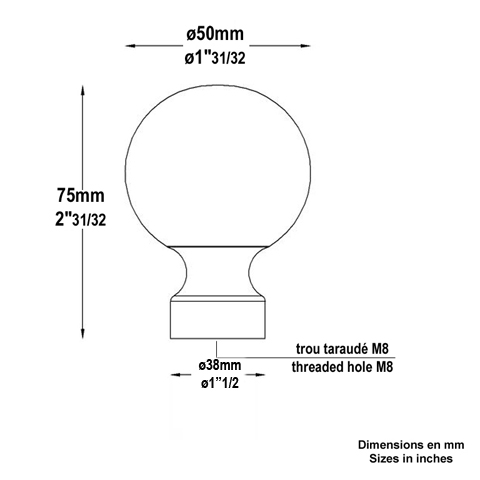 Boule escalier laiton poli H75mm FC1704 Boule et pommeau Pommeau laiton FC1704