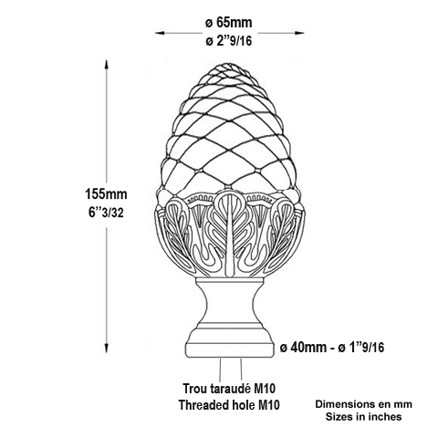 Pomme pin laiton poli H115mm FC1716 Boule et pommeau Pommeau laiton FC1716