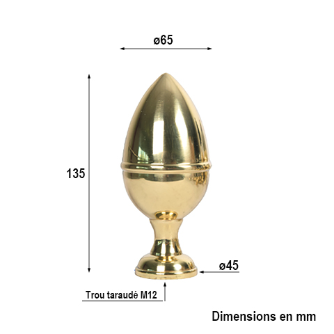 Pomme pin laiton poli H120mm FC1719 Boule et pommeau Pommeau laiton FC1719