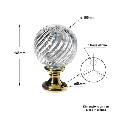 Pommeau cristal souffl FC1729 Boule et pommeau Pommeau cristal et marbre FC1729