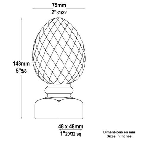 Pommeau pigne fonte H143mm FC1786 Boule et pommeau Pommeau fonte FC1786