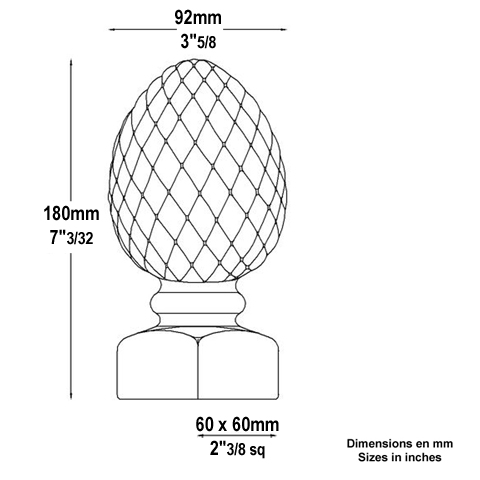 Pommeau pigne fonte H180mm FC1787 Boule et pommeau Pommeau fonte FC1787
